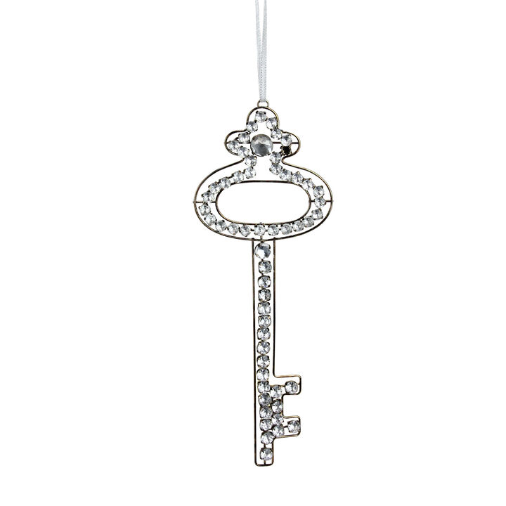 9" Silver Antique Finish Rhinestone Key Christmas Ornament