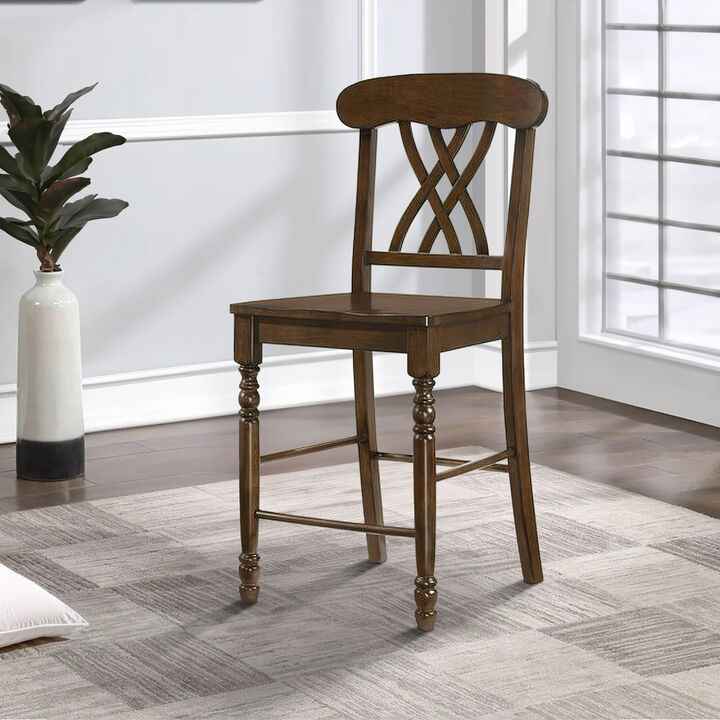 Counter Height Chair with Overlapping X Back, Set of 2, Brown-Benzara