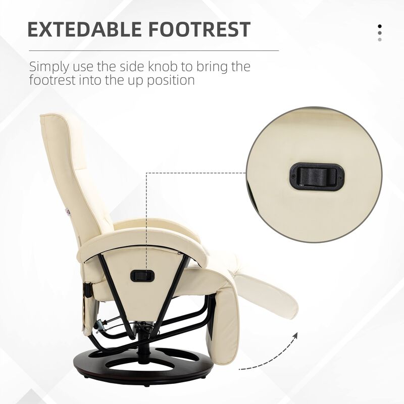 Beige Swivel Recliner: 135° Adjustable, Padded Seat