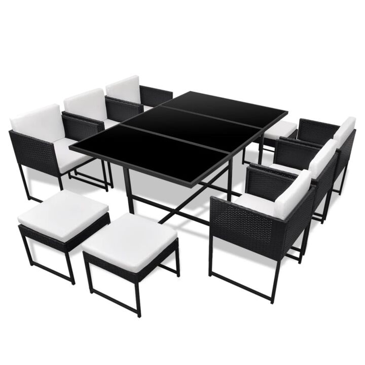 vidaXL 11 Piece Outdoor Dining Set with Cushions Poly Rattan Black