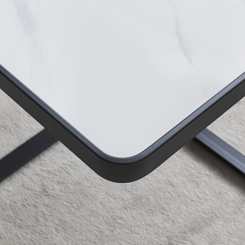 Modern Square Coffee Table with Sintered Stone Surface and Metal Base