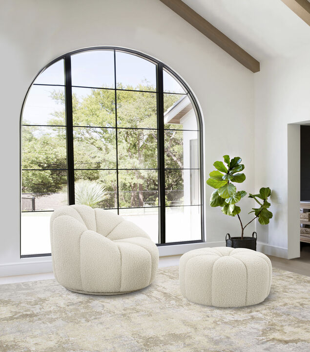 Pasargad Home Noho Pompeii Boucle Ottoman, Cream