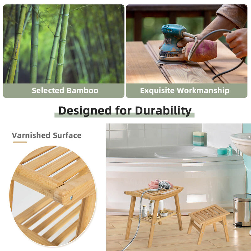 Bamboo Shower Seat Bench with Underneath Storage Shelf