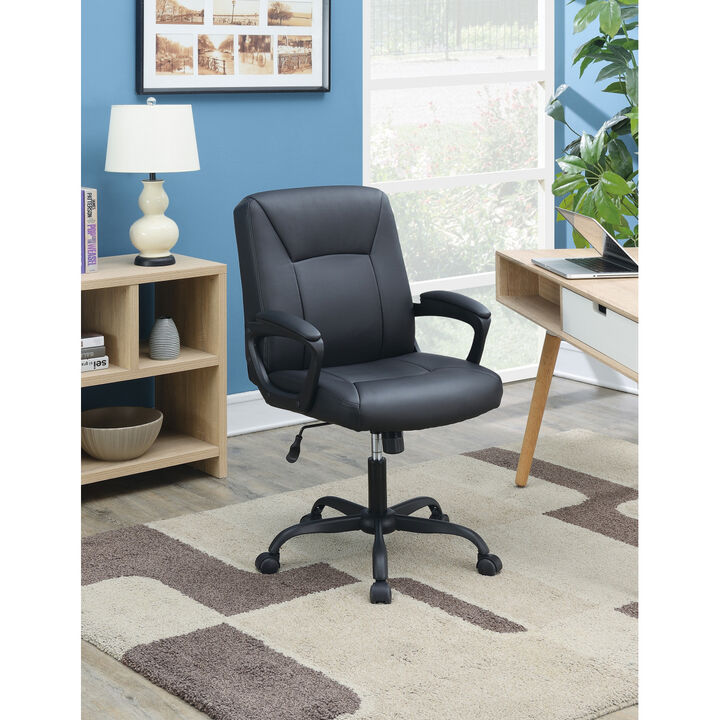 Adjustable Height Office Chair With Padded Armrests, Black