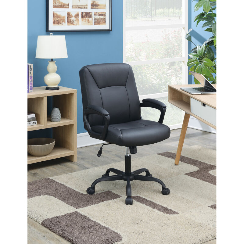 Adjustable Height Office Chair With Padded Armrests, Black