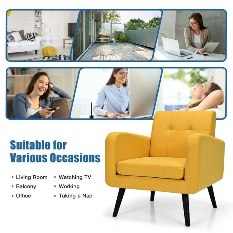 Hivvago Modern Upholstered Comfy Accent Chair Single Sofa with Rubber Wood Legs