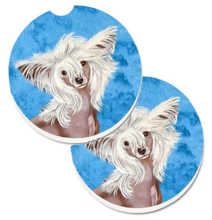 Caroline's Treasures Blue Chinese Crested Set of 2 Cup Holder Car Coasters LH9392BUCARC, 2.56, Multicolor