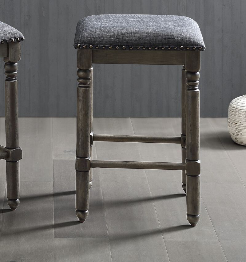 Wood Upholstered Swivel Counter Height Stool, Set of 2, Grey