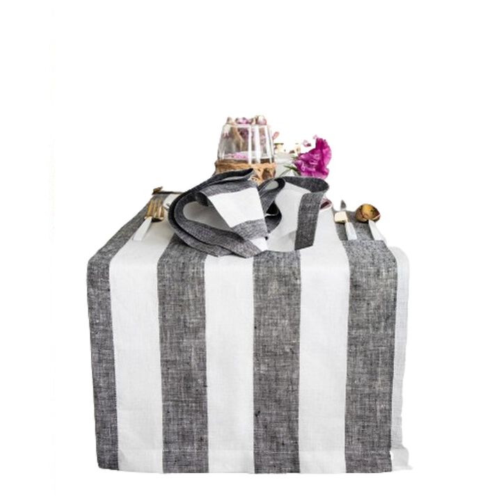 Solino Home 100% Pure Linen Table Runner | Cabana Stripe for Thanksgiving, Christmas