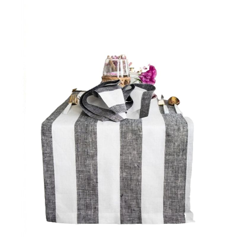 Solino Home 100% Pure Linen Table Runner | Cabana Stripe for Thanksgiving, Christmas