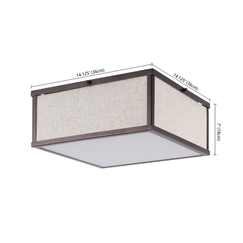 Grant 2-Light Minimalist Industrial Square Linen Iron LED Flush Mount