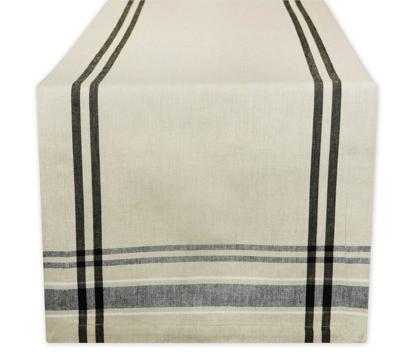 14" x 72" Neutral Taupe and Black French Stripe Rectangular Table Runner