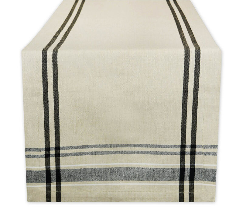 14" x 72" Neutral Taupe and Black French Stripe Rectangular Table Runner