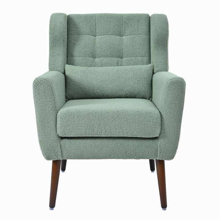Mondawe Modern Accent Chair, Teddy Fabric Reading Armchair Comfy Padded Lounge with Pillow