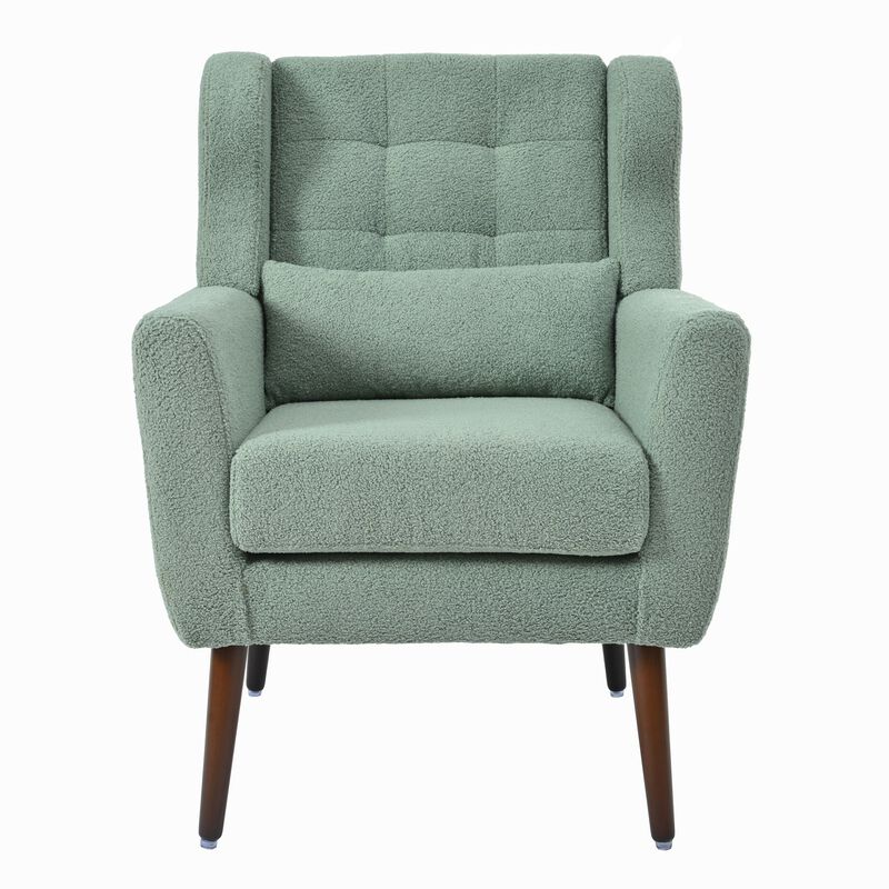 Mondawe Modern Accent Chair, Teddy Fabric Reading Armchair Comfy Padded Lounge with Pillow