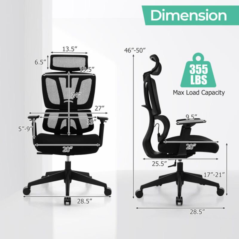 Hivvago Ergonomic Office Chair with N Type Lumbar Support and Adjustable Headrest