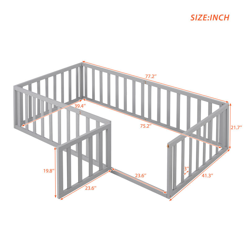 Twin Size Wood Daybed Frame With Fence