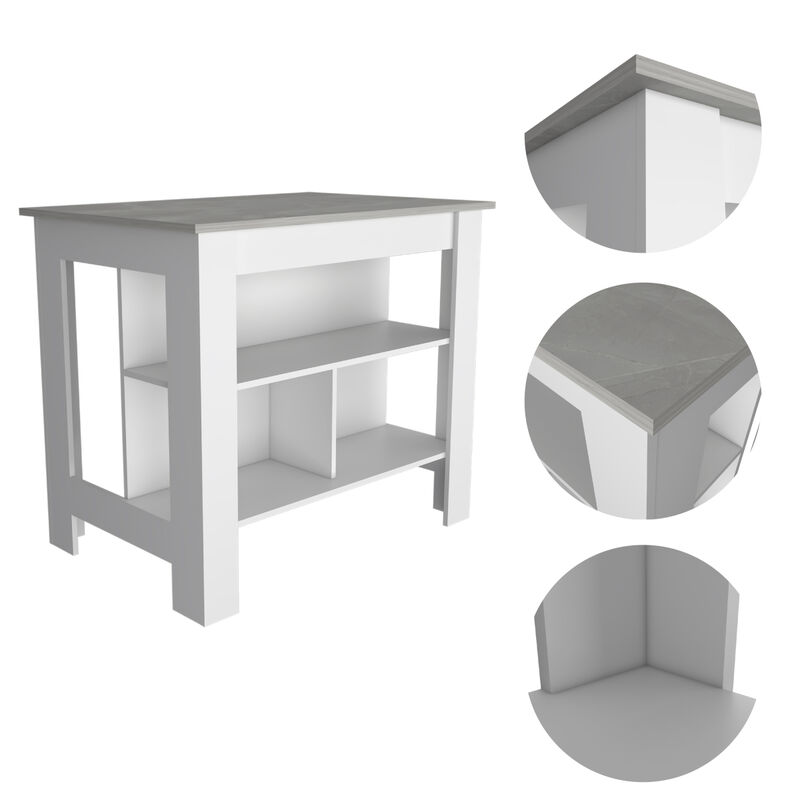 Streamdale Cala Kitchen Island, Four Legs, Three Shelves - White Ibiza Marble