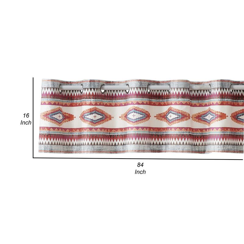 Pimi 16 x 84 Window Valance, Metallic Grommet, Southwest Print, Bronze - Benzara