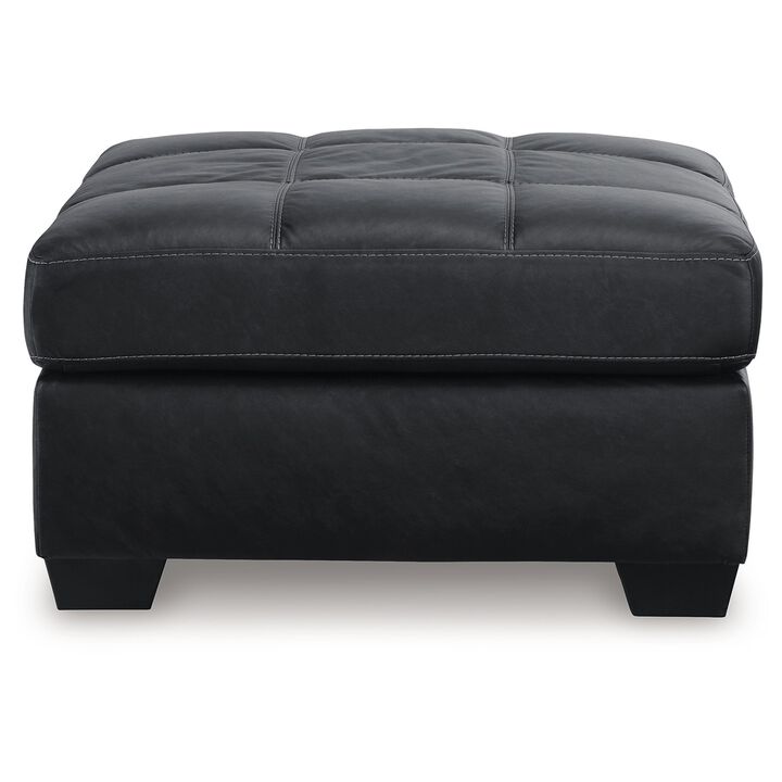 Barl Oversized Ottoman, Classic Black Faux Leather Cushion, 36 Inch - Benzara
