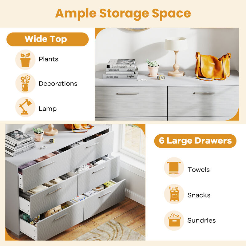 6 Drawer Storage Dresser Cabinet with Metal Legs Handles For Bedroom