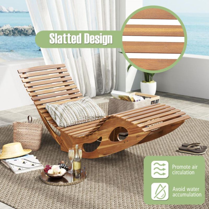 Hivvago Acacia Wood Patio Rocking Sun Lounger Chaise Lounge with Ergonomic Curved Seat