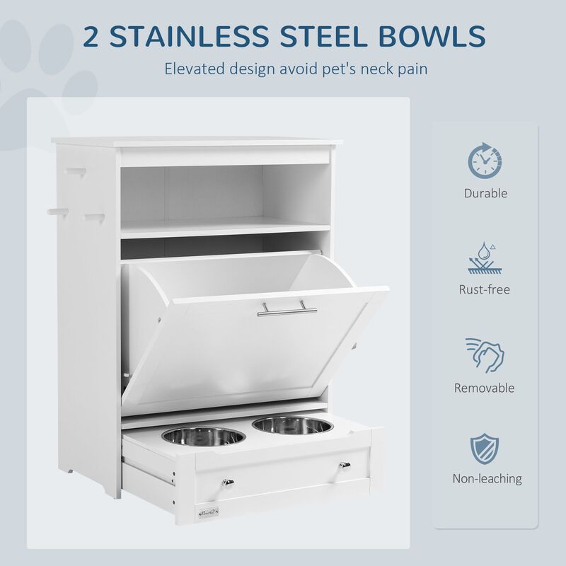 White Pet Station: Dog Feeding Cabinet with Food Storage