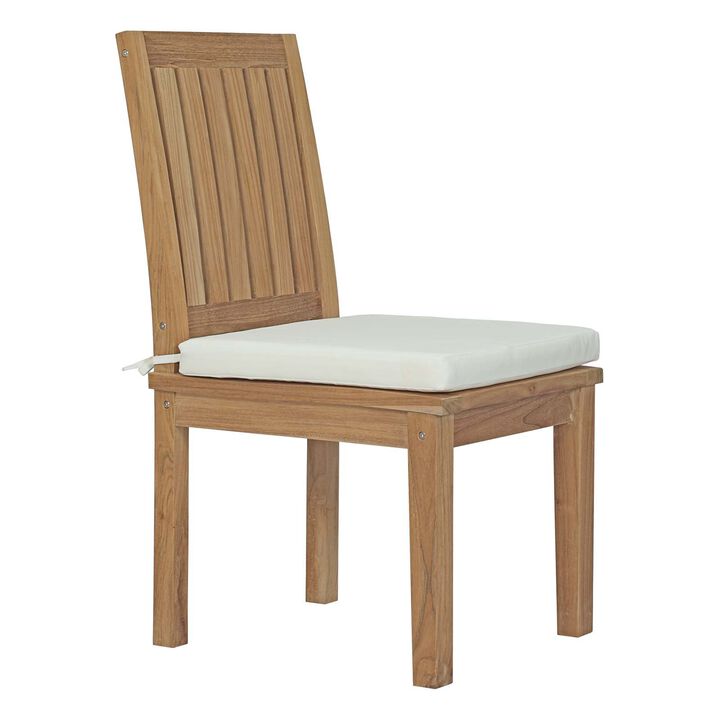 Modway EEI-2700-NAT-WHI Marina Premium Grade A Teak Wood Outdoor Patio, Dining Side Chair, Natural White