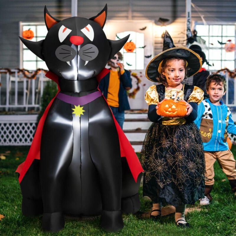 Hivvago 4.7 Feet Halloween Inflatable Vampire Cat with Red Cloak