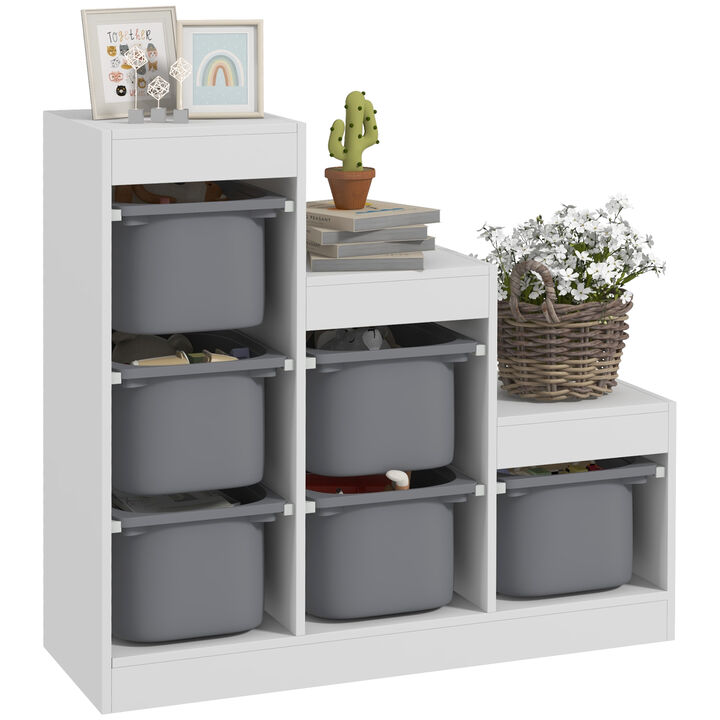 Qaba Kids Toy Storage Organizer w/ 3 Layers & 6 Storage Bins, Gray