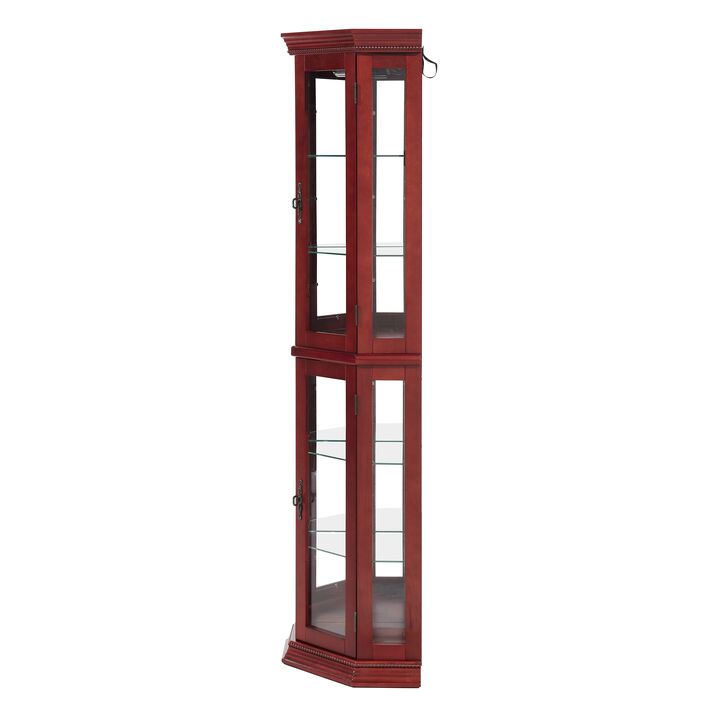 Corner Curio Cabinet Lighted Corner Display with Adjustable Glass Shelves and Mirrored Back
