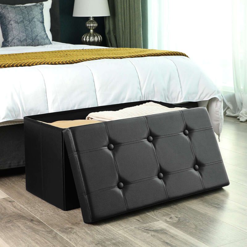 30" L Faux Leather Folding Storage Ottoman Bench, Storage Chest Footrest Padded Seat