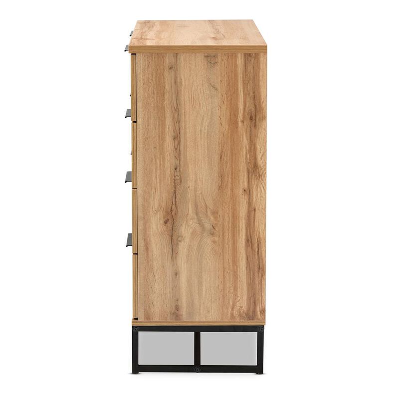 Baxton Studio Industrial Oak Finished Wood and Black Metal 4-Drawer Dresser