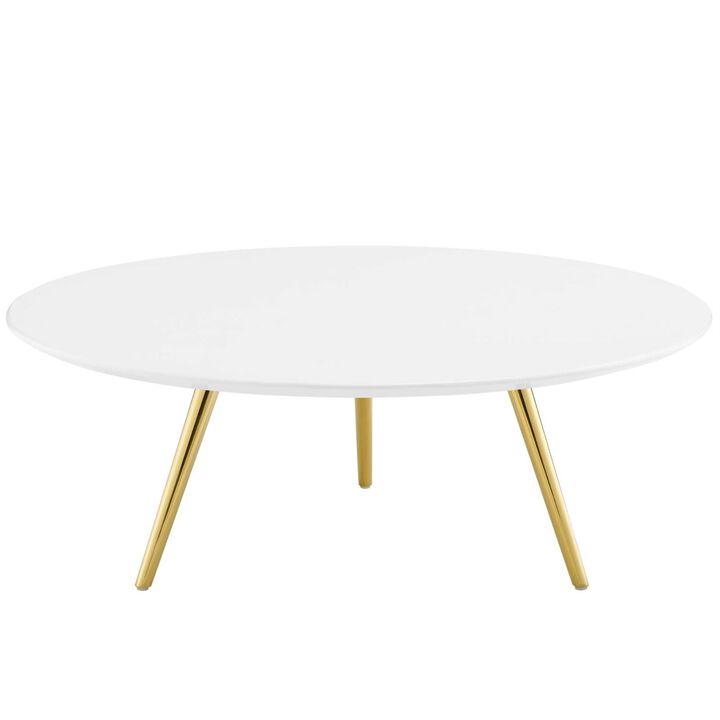 Modway Lippa 40" Mid-Century Modern Round Coffee Table with Tripod Base in Gold White