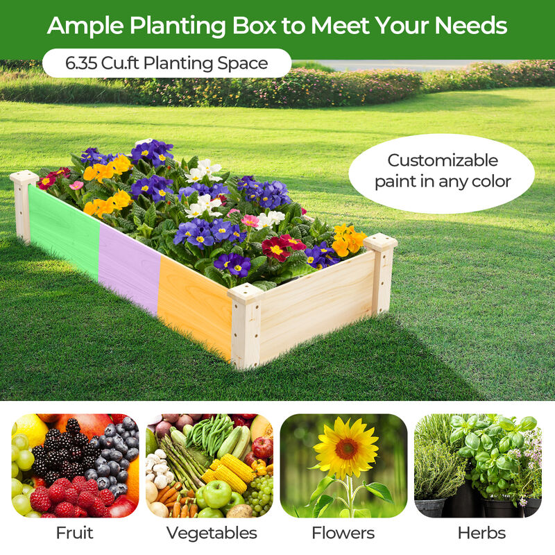 Raised Garden Bed Fir Wood Wooden Square Wood Planter Box for Garden