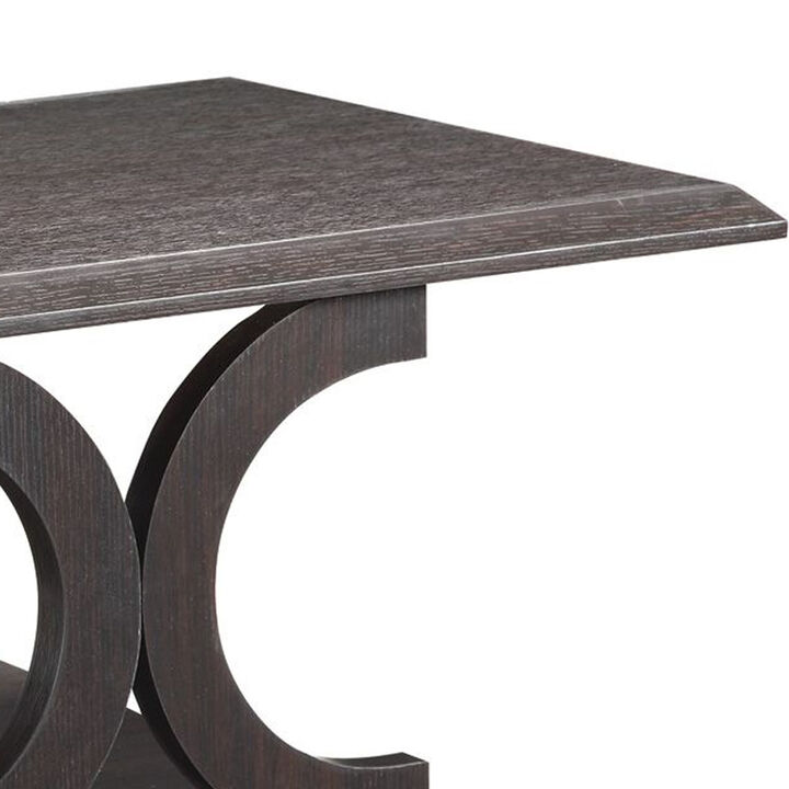 Contemporary Style C Shaped Coffee Table With Open Shelf, Espresso Brown-Benzara