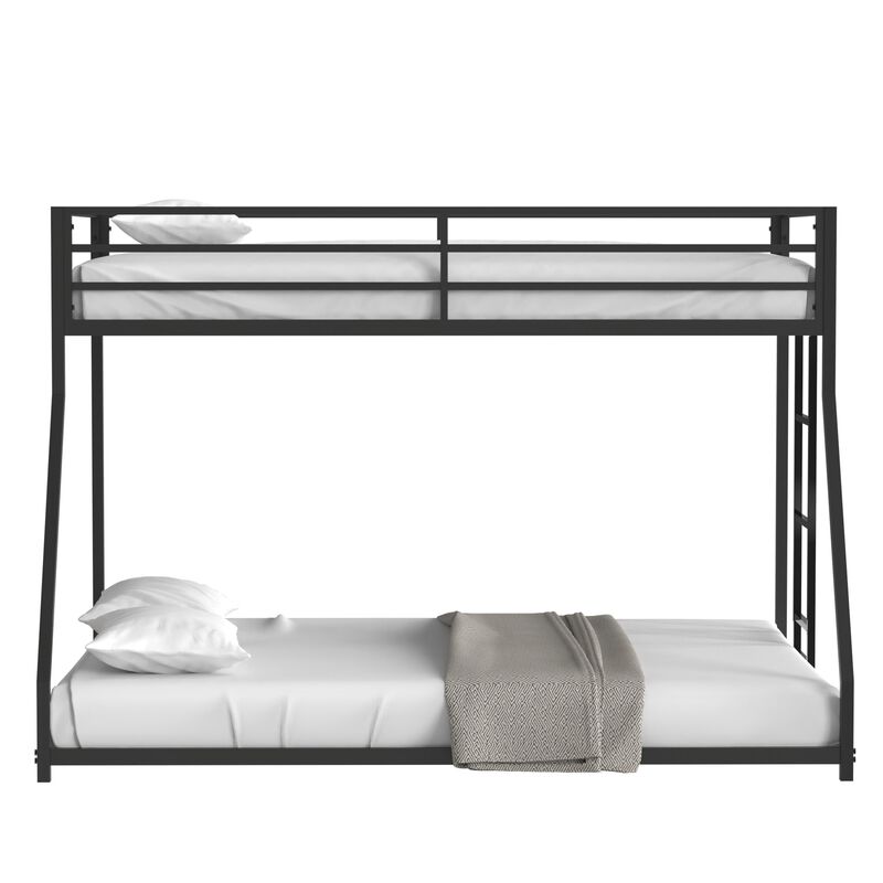 Adam Twin Over Full Metal Bunk Bed Frame, Sturdy Frame with Guardrails, Removable Ladder, No Box Spring Needed, Easy Assembly, Black
