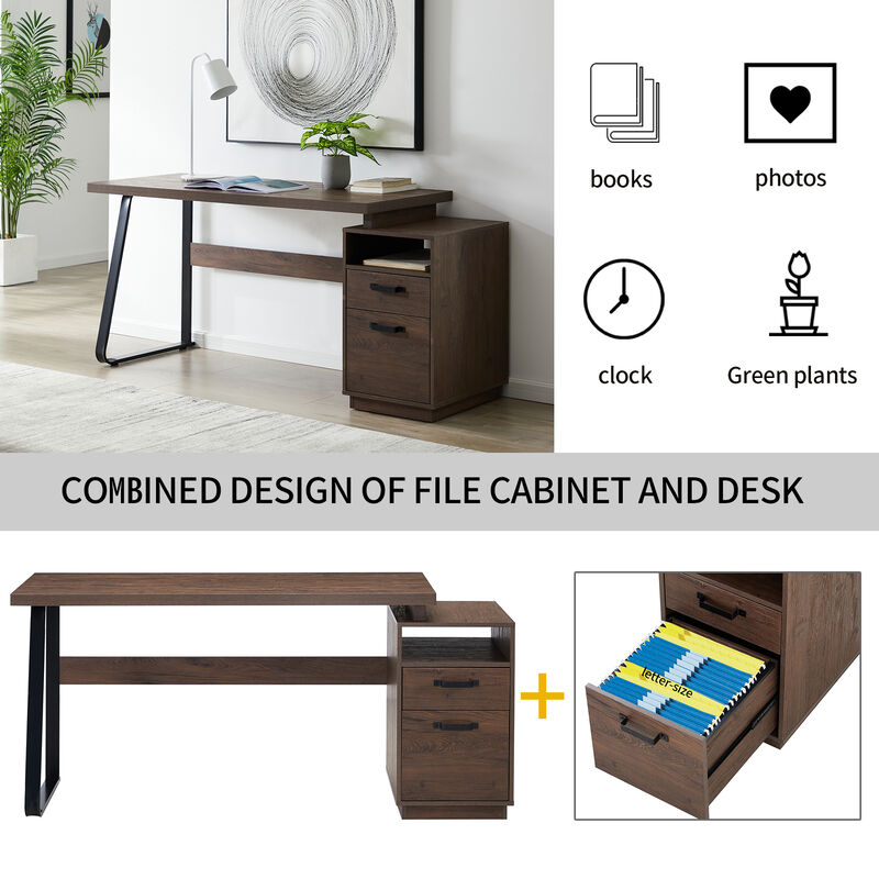 Home Office Computer Desk With Drawers/Hanging Letter-Size Files, 65 Inch Writing Study Table