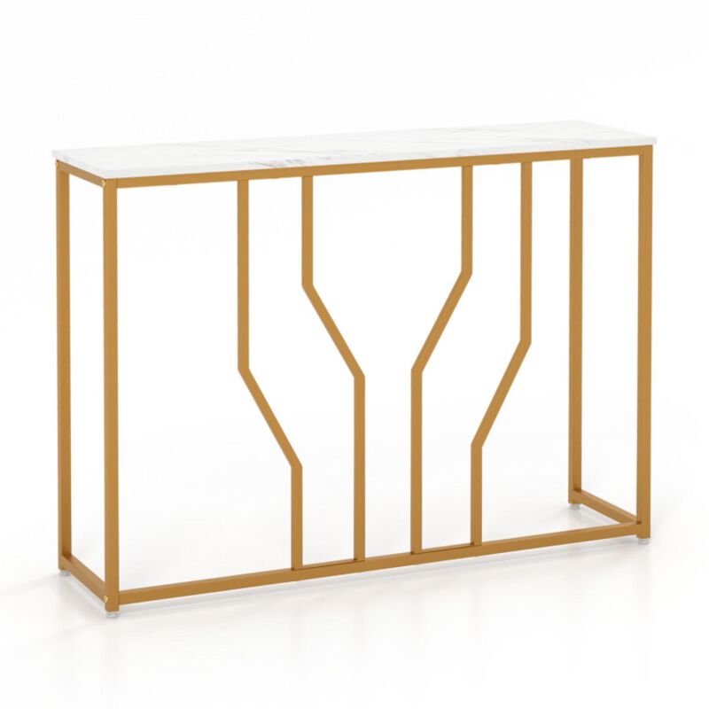 Hivvago 44 Inch Modern White Entryway Table with Faux Marble Tabletop