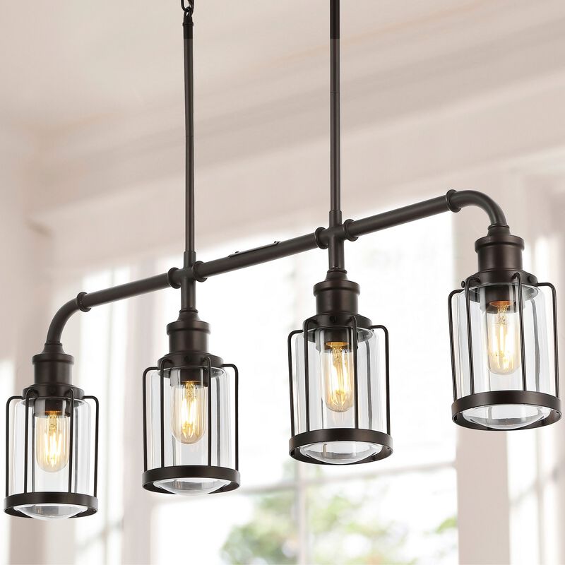 Abbott 4-Light Farmhouse Industrial Iron/Glass Linear LED Pendant