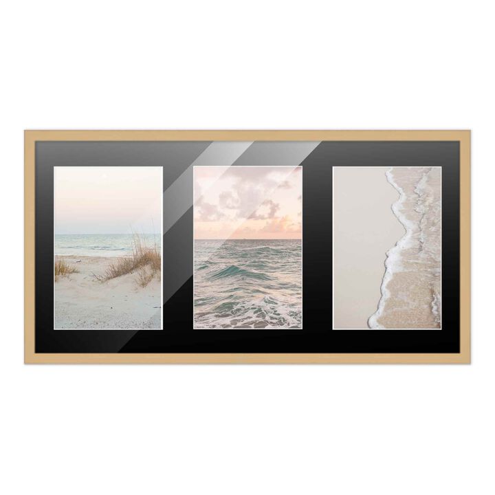 8.5x17 Wood Collage Frame with Black Mat For 3 5x7 Pictures