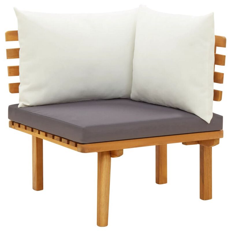 Roma 7pc Outdoor Modular Sofa Set, Table, White Cushions, Acacia Wood - Benzara