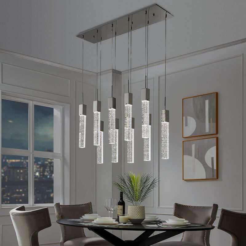 Sparkling Night Chandelier Chrome Metal and Acrylic 10 LED Light Dimmable Extra Large
