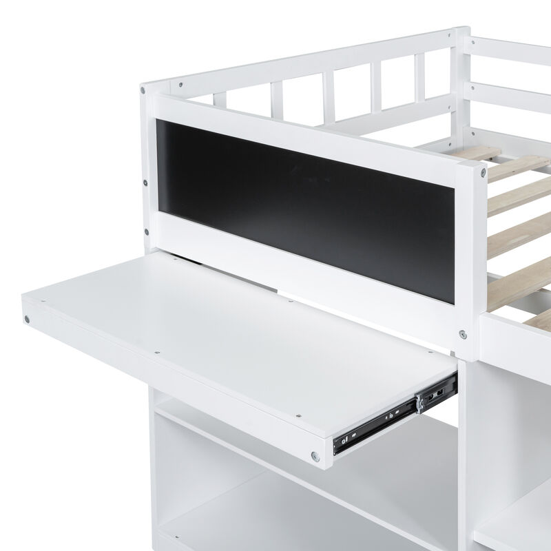 Merax Low Loft Bed with Rolling Desk and Drawers