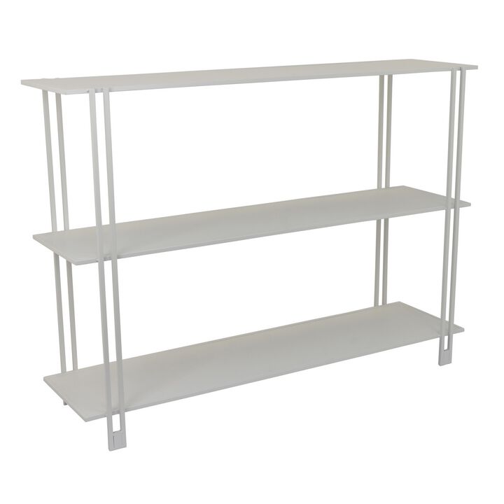 Rasha 3 Tier Storage Rack Rack, Spacious Shelves, White Metal, 44 Inch - Benzara