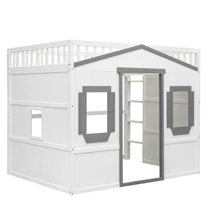 Full Size House Loft Bed With Ladder And Frame