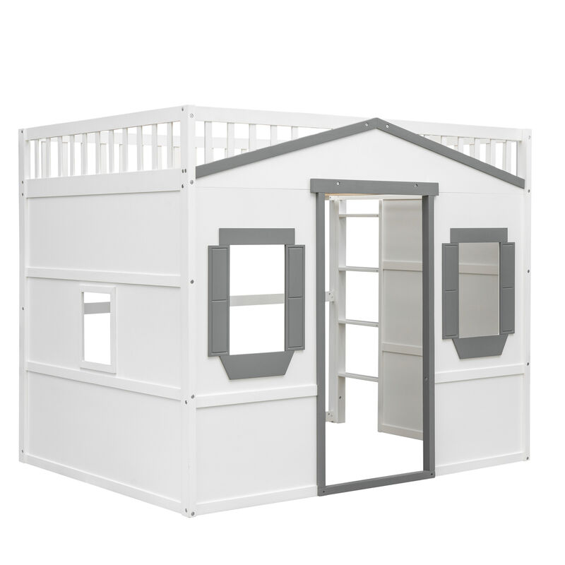 Full Size House Loft Bed With Ladder And Frame