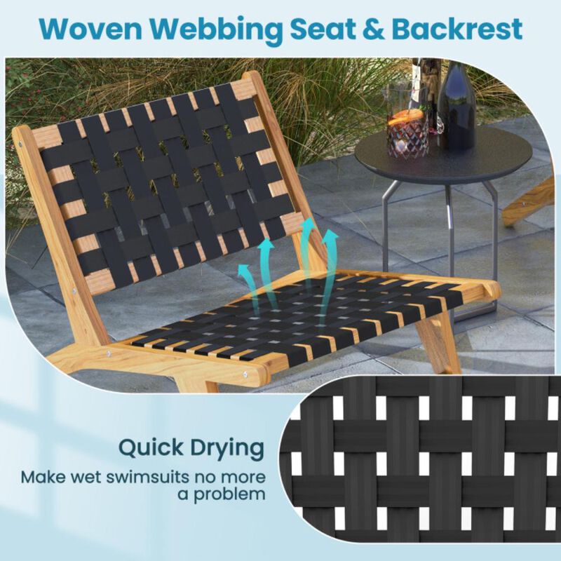 Hivvago Indoor Patio Teak Wooden Chair with Woven Webbing Seat and Backrest
