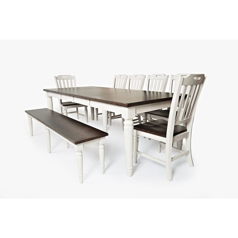 Jofran Orchard Park Solid Rubberwood 96 Eight-Piece Farmhouse Dining Set with Bench