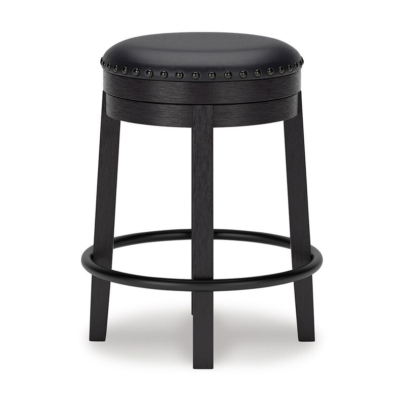 Becy Counter Height Swivel Stool, 24 Inch, Black Faux Leather Seat - Benzara